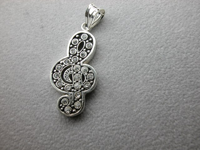 Sterling Silver Musical Sign Pendant with CZ